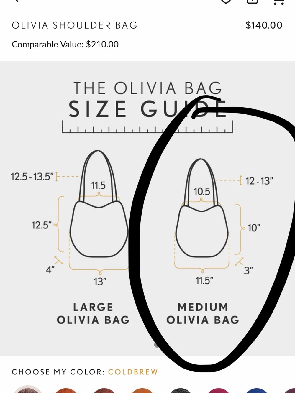 Portland Leather Medium Olivia Bag in Coldbrew - Picture 2 of 3